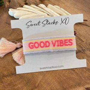 Good Vibes Embroidered Woven Tassel Bracelet